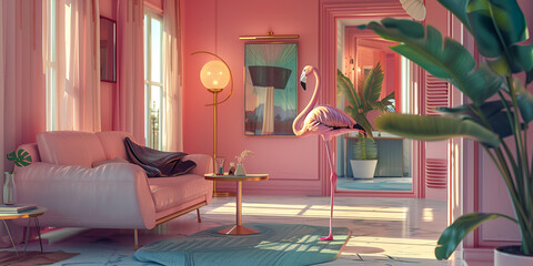 Pink flamingo bedroom. Pink and green living room with pink flamingos

