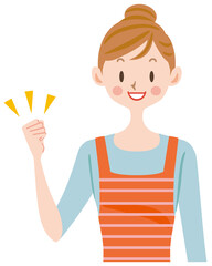 ガッツポーズする主婦　エプロンの女性　紹介