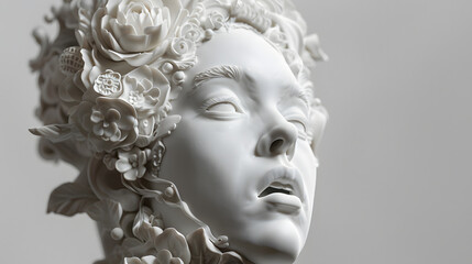 Obraz premium A white statue of a woman with flowers on her head
