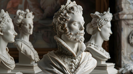 Fototapeta premium A collection of statues of men and women, all wearing crowns and robes