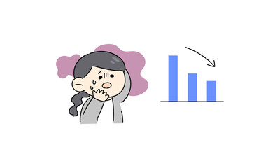 Obraz premium 成績が下がって焦るスーツの女性のイラスト