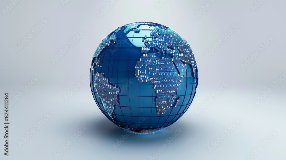 Poster digital world map: a 3d vector illustration of a digital globe with rotating continents