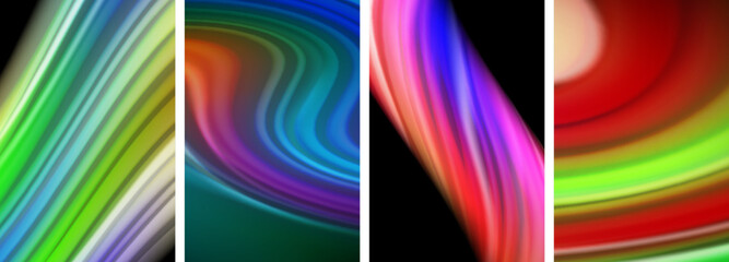 Rainbow color liquid. Wave lines poster set for wallpaper, business card, cover, poster, banner, brochure, header, website