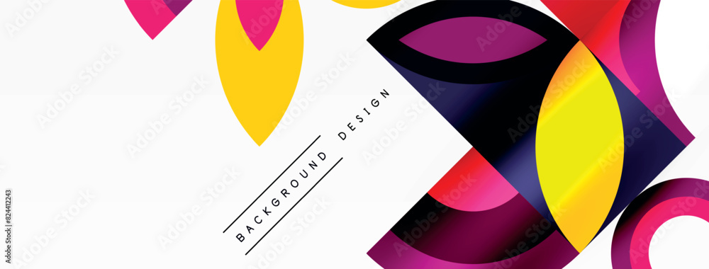 Poster an vibrant abstract composition featuring geometric shapes on a white backdrop