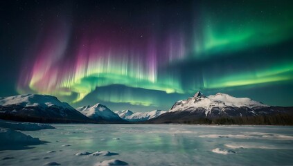 Naklejka premium Beautiful landscape with aurora borealis