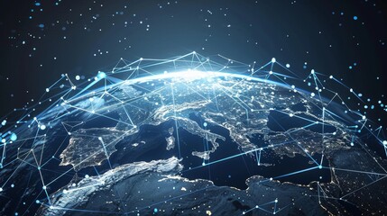 Global Connectivity: A 3D vector illustration of a network of satellites orbiting the Earth