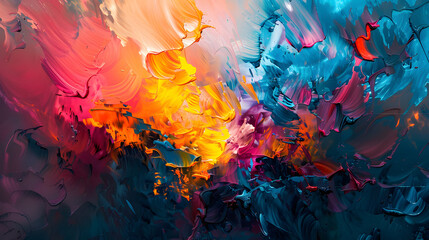 A painting of a colorful explosion of paint splatters