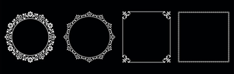 Set of decorative frames Elegant vector element for design in Eastern style, place for text. Floral black and white borders. Lace illustration for invitations and greeting cards.
