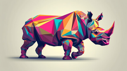 Fototapeta premium Create a digital art image of a rhinoceros. Use a low-polygon count and bright, vibrant colors.