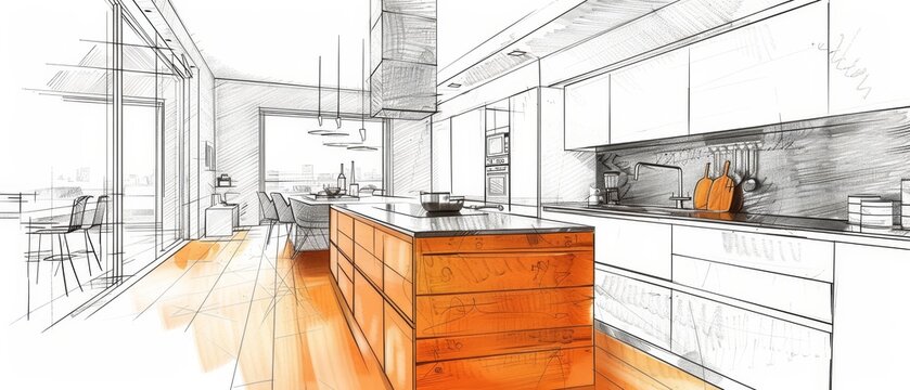 Modern Kitchen Design Concept Sketch.