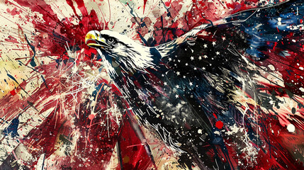 Abstract Patriotic Eagle Art: Bold Colors and Dynamic Brushstrokes in Modern Artwork