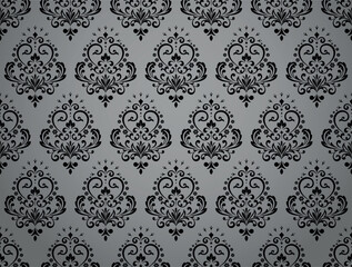Wallpaper in the style of Baroque. Seamless vector background. Gray and black floral ornament. Graphic pattern for fabric, wallpaper, packaging. Ornate Damask flower ornament