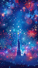 Statue of Liberty with Vibrant Fireworks Display at Night Celebration