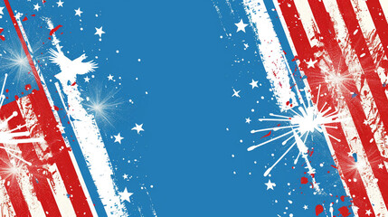 Patriotic Fourth of July Background with Stars, Stripes, and Fireworks in Red, White, and Blue Colors