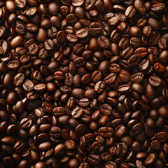 Fototapeta premium Top view of coffee beans background, for shop design or menu in cafe 