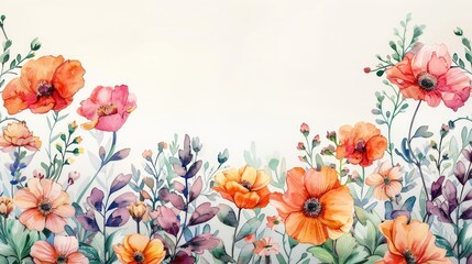 Vibrant Floral Watercolor Painting with Empty Area for Text