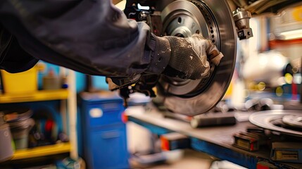 The workshop is equipped with handheld tools to efficiently replace automotive brake spare parts as needed