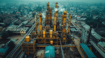 Naklejka premium Aerial View of Candy Manufacturing Facility - Architectural Marvel Ensuring Safe Food Production - 4K Wallpaper