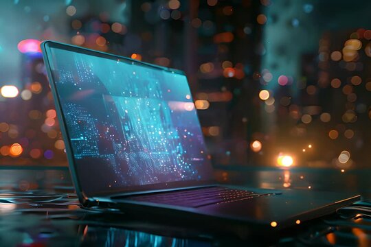 A laptop with digital data and cyber network concept .
