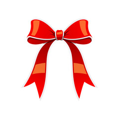 Red ribbon gift bow vector isolated on white background.