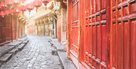 Chinese old town in the morning , Lijiang Yunnan ,China