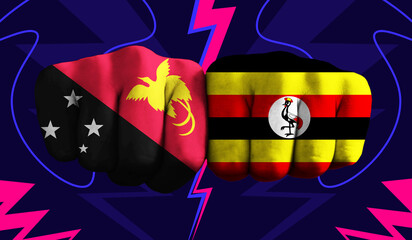 Papua New Guinea VS Uganda T20 Cricket World Cup 2024 concept match template banner vector illustration design. Flags painted on hand with colorful background