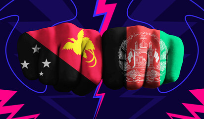 Papua New Guinea VS Afghanistan T20 Cricket World Cup 2024 concept match template banner vector illustration design. Flags painted on hand with colorful background
