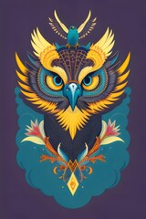 Naklejka premium cartoon illustration of falcon head angry, fierce, t-shirt vector art, a vibrant colors, mascot, bird, Aggressive, Bold, Dynamic, Feathers, Wings, Beak, Talons, Intense, Striking, Graphic, Design