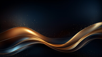 Golden light shine particles bokeh on black background. Holiday concept.