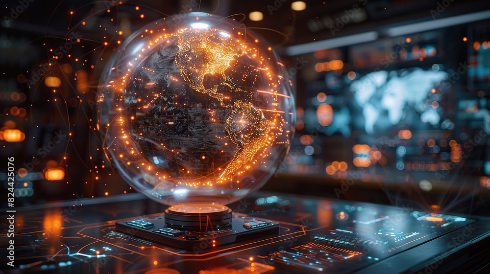 Aufkleber a holographic globe with interactive data points. stock photo