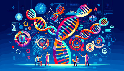 Concept of Image on Genome Analysis and Genome Editing. Vector illustration.