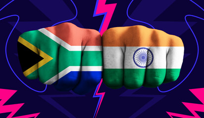 South Africa VS India T20 Cricket World Cup 2024 concept match template banner vector illustration...