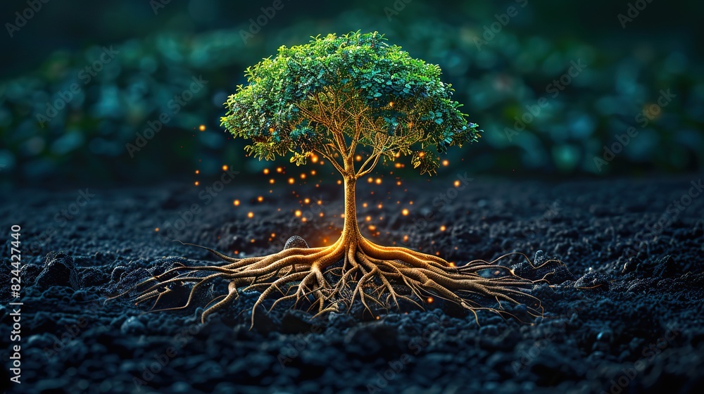 Poster an illustration of a tree with roots intertwined, symbolizing interconnected support systems. image