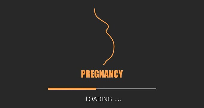The pregnancy development health care concept. Pregnant woman thin line silhouette. Progress bar animation.