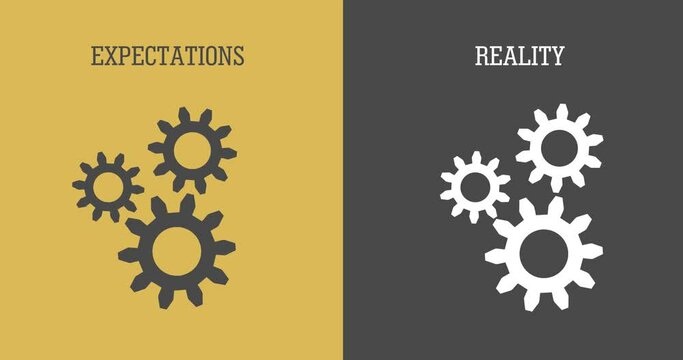 Difference between life expectations and reality. Simple life expectations and hard reality. Working machine cogwheels
