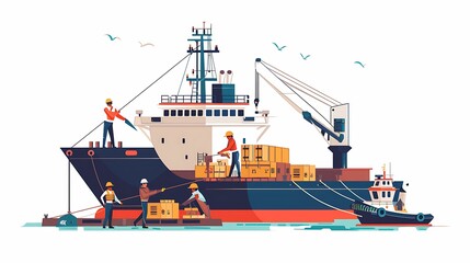 Dynamic maritime commerce at an industrial port vector illustration design