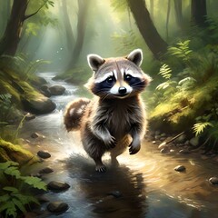 digital art raccoon