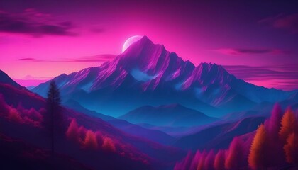 cyberpunk sunrise in the mountains