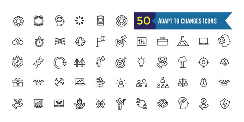 Adapt to changes icons set. Outline set of adapt to changes vector icons for ui design. Outline icon collection. Editable stroke.