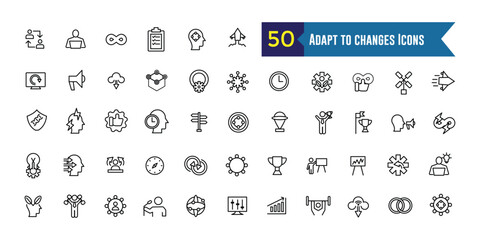Adapt to changes icons set. Outline set of adapt to changes vector icons for ui design. Outline icon collection. Editable stroke.