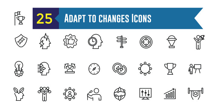 Adapt to changes icons set. Outline set of adapt to changes vector icons for ui design. Outline icon collection. Editable stroke.