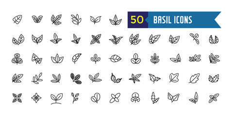 Basil icons set. Outline set of basil vector icons for ui design. Outline icon collection. Editable stroke.