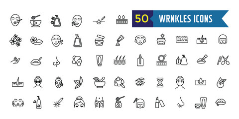 Wrinkles icons set. Outline set of wrinkles vector icons for ui design. Outline icon collection. Editable stroke.