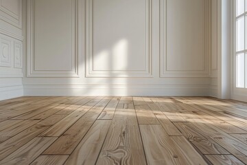 Empty bedroom interior background wooden floor created with Generative AI