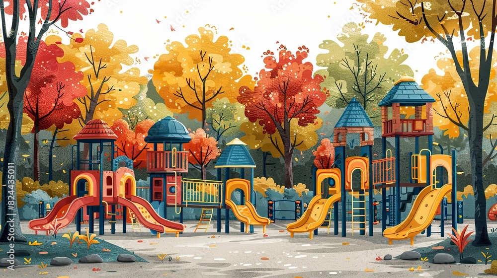 Poster an illustration of a community building a playground together, symbolizing creating shared spaces th