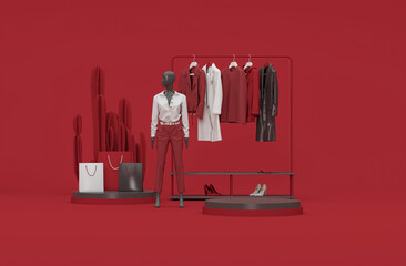 Clothes mannequins a hanger surrounded by shopping bag Black Friday background. Template for Poster, Banner, promotion, advertising, web, social media post, ads, card.