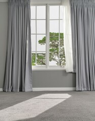 Refined Minimalism: Gray Wall and Sunlit Courtyard View
