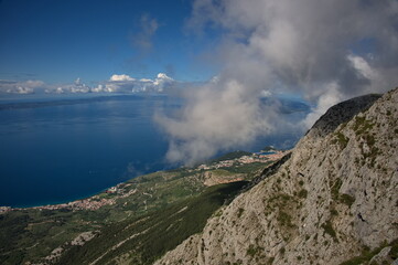 View through the clouds on Biokovo mountain in Croatia
