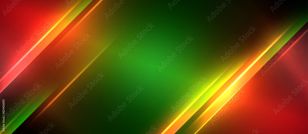 Poster neon dynamic diagonal light rays background. techno digital geometric concept design for wallpaper, 