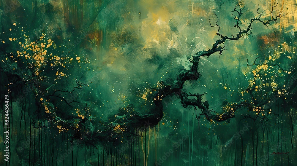 Poster an abstract painting of a network of vines, symbolizing interconnected support systems. image